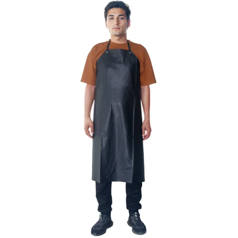 

【Best-selling】Waterproof Rubber Vinyl Apron Black - 43" Light D-uty Aprons -Industrial Chemical Resistant Plastic, Long Black