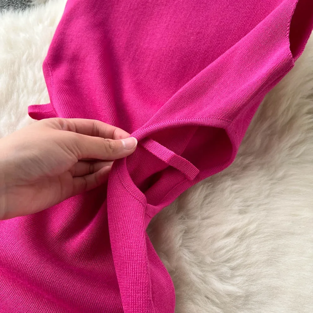 여성용 섹시한 스트랩 원피스, 신축성 있는 허리 바디콘 선드레스, 여성용 비치 스플릿 백리스 롱 원피스, 화이트, 그린, 핑크, 여름 니트, 2024