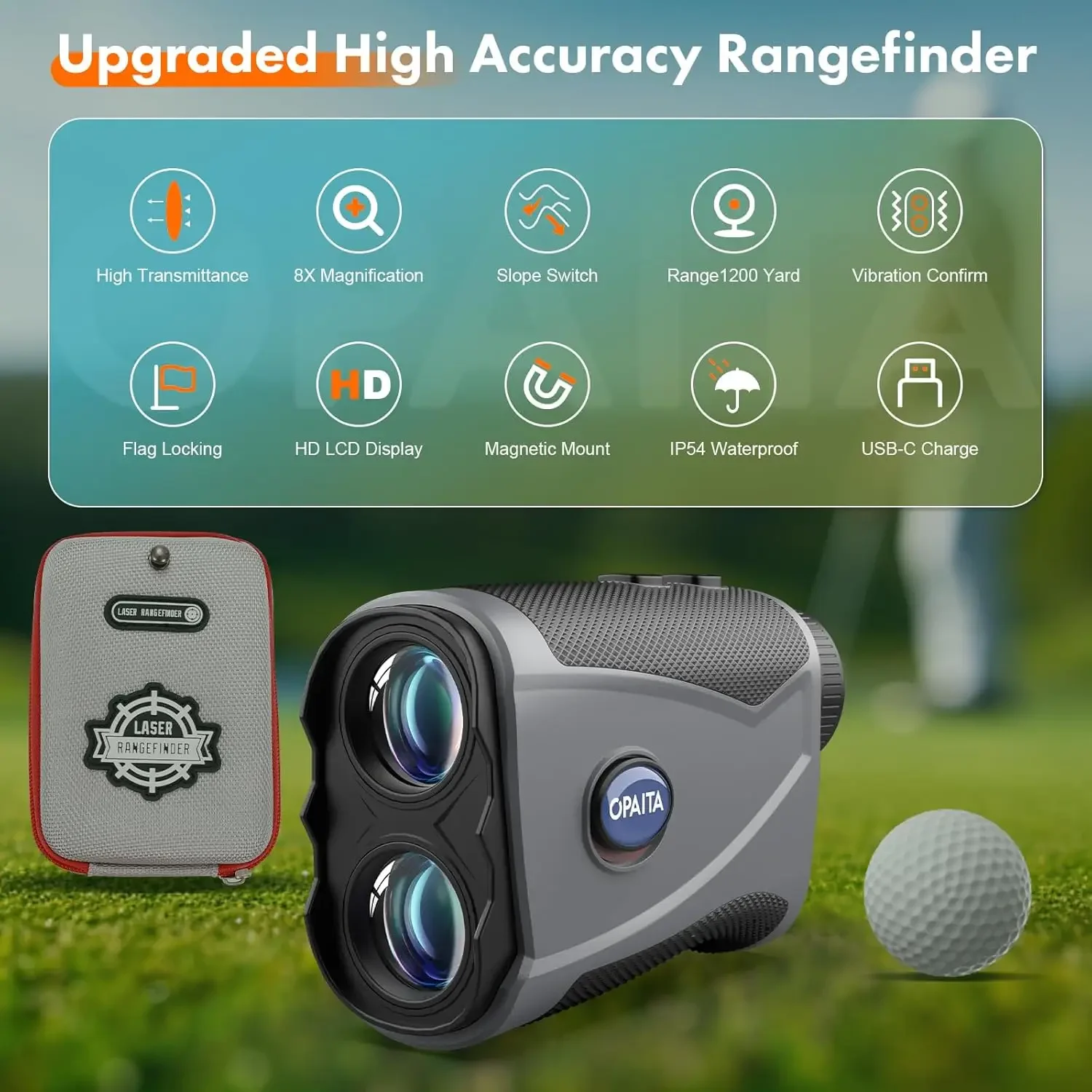 Rangefinder with Slope and Magnetic: 8X Magnification with Flag Pole Locking Vibration for Golfing and Hunting - 1200 Yards