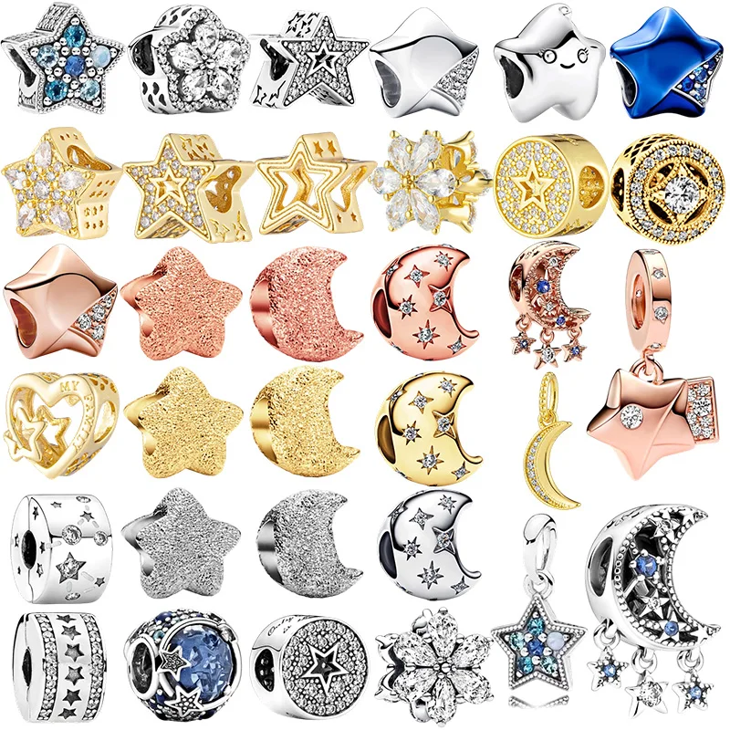 2025New نجوم والقمر خرز تميمة استرخى الأفعى صالح الأوروبي الأصلي الفضة سوار خرز قلادة Diy بها بنفسك مجوهرات النساء هدية