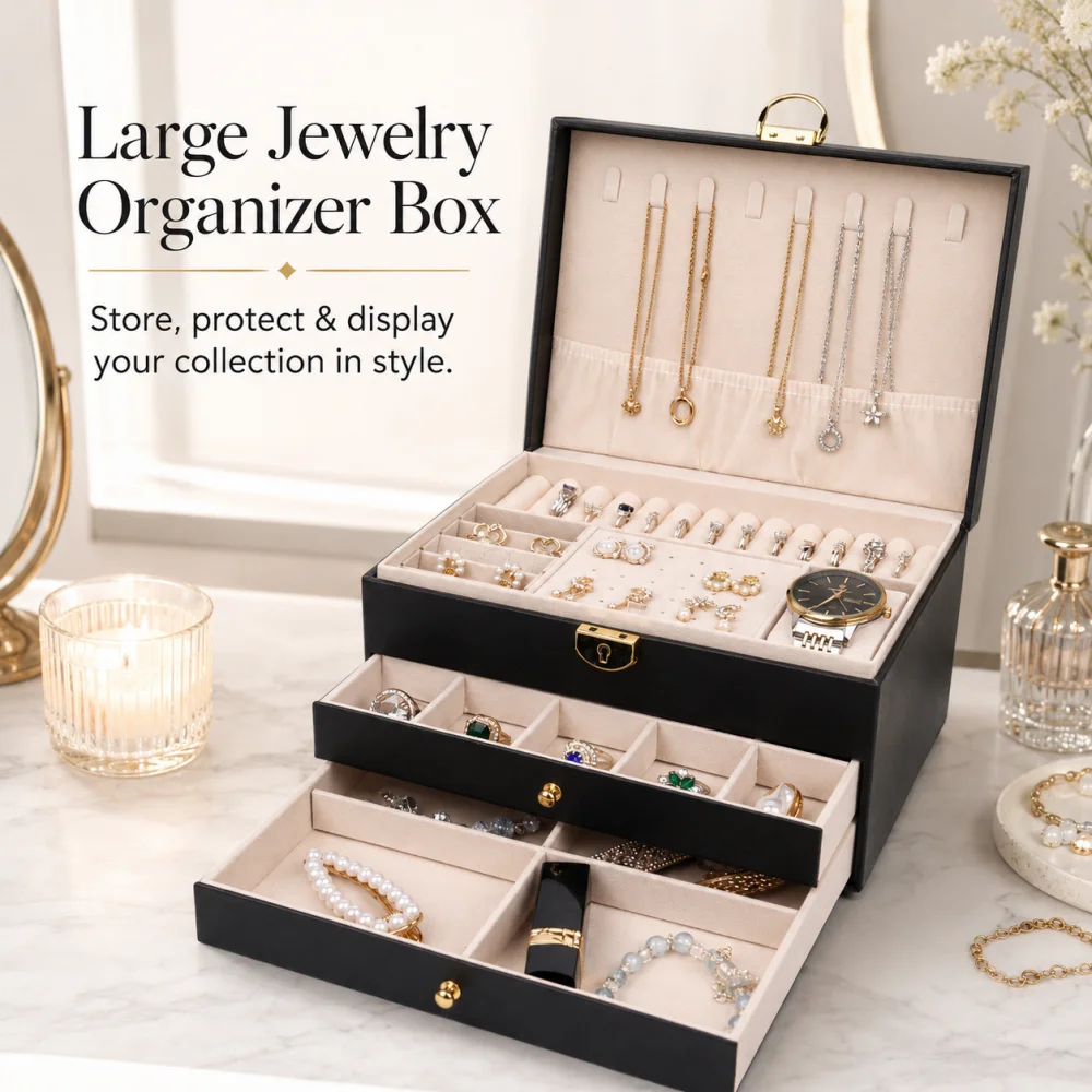Elegant 3 Tier Jewellery Storage Box With Lock Multi Drawer Jewelry Holder Vanity Accessory Organizer Lady Gift
