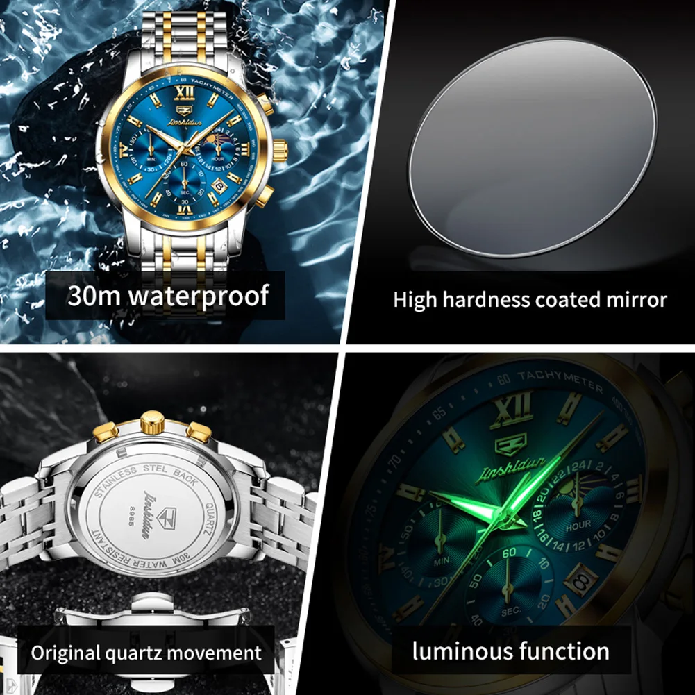 Jam Tangan Mekanik Otomatis JSDUN 8985 untuk Pria, Multifungsi dengan Kalender, Jam Tangan Pria Kelas Atas