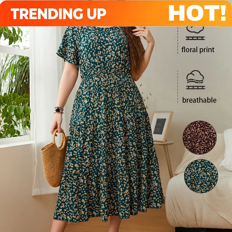 Customization Hot Sale Plus Size All-over Print Loose Dress Casual Streetwear For Curvy Women