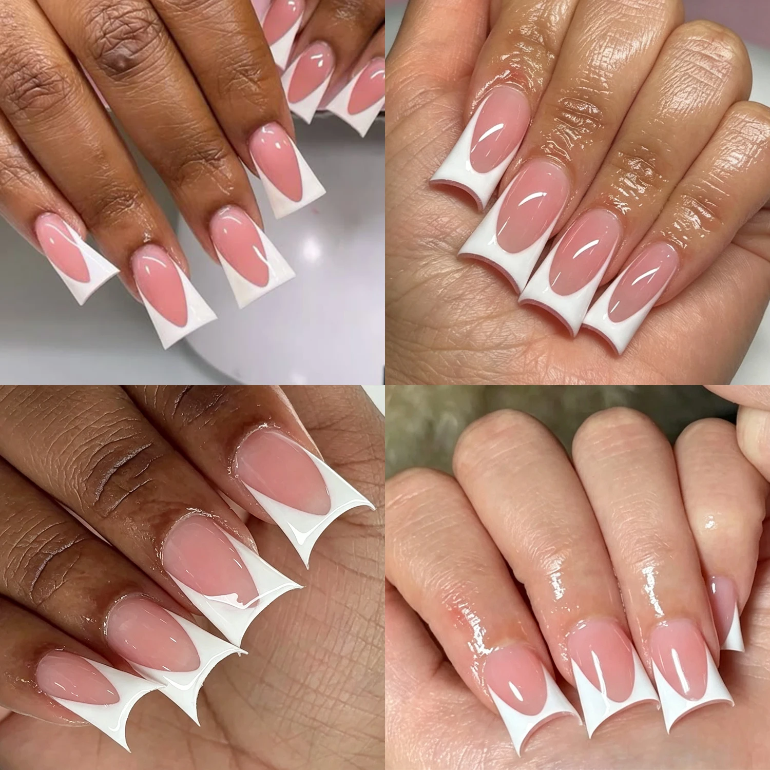 120Pcs Duck Bill Flare French Soft Gel Nail Tips Full Cover No‑Trace Flexible False Nails DIY Professional Home Salon Nail Art *