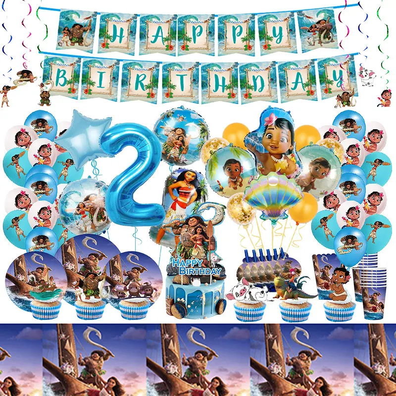 Disney Vaiana Moana Birthday Decorations Balloons Tableware Cups Plates Backdrop Baby Moana Theme Child Party Deco Supplies Kit