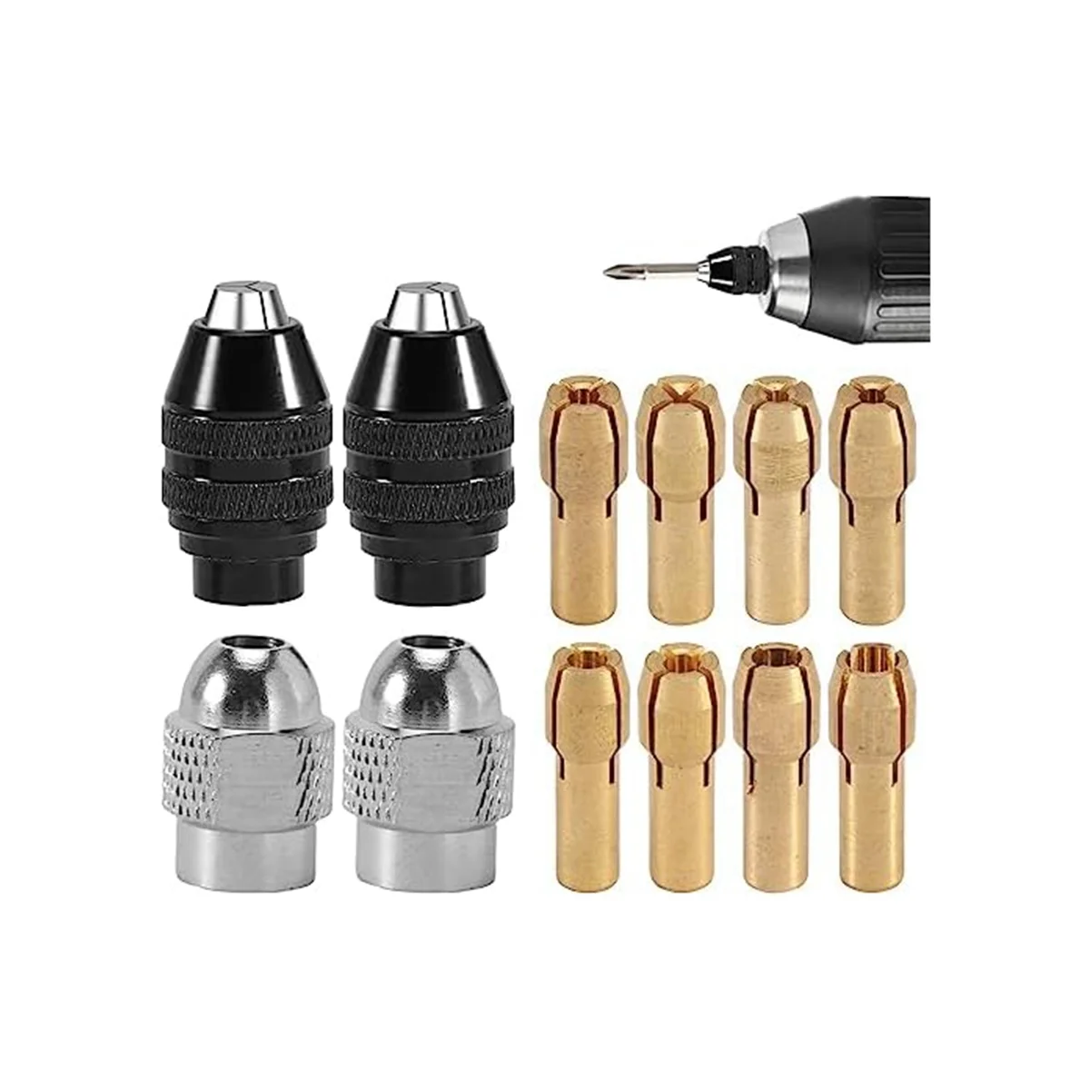 Jeu de pinces de mandrin de perceuse sans clé, outil de remplacement lointain, tambour de ponçage 8TAN, ensemble d'outils de forage, 0.8-3.2mm, 1/32 à 1 po, 8 po, 12 pièces