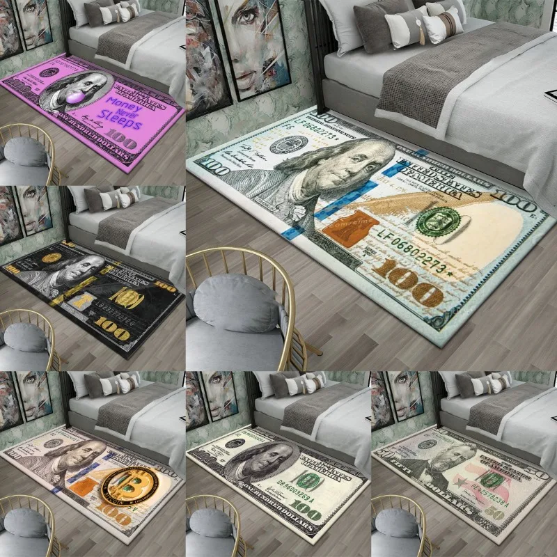 Colorful Creative Dollar Money Print Carpet Mat Rug Large Area Bedroom Entryway Non-Slip Stain Resistant Home Decoration Bedroom