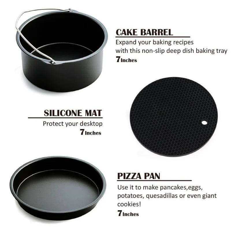 Air Fryer Accessories Electric Fryer Baking Basket Pizza Tray 7 Inch 3-Piece Set 7 Inch Handle Basket