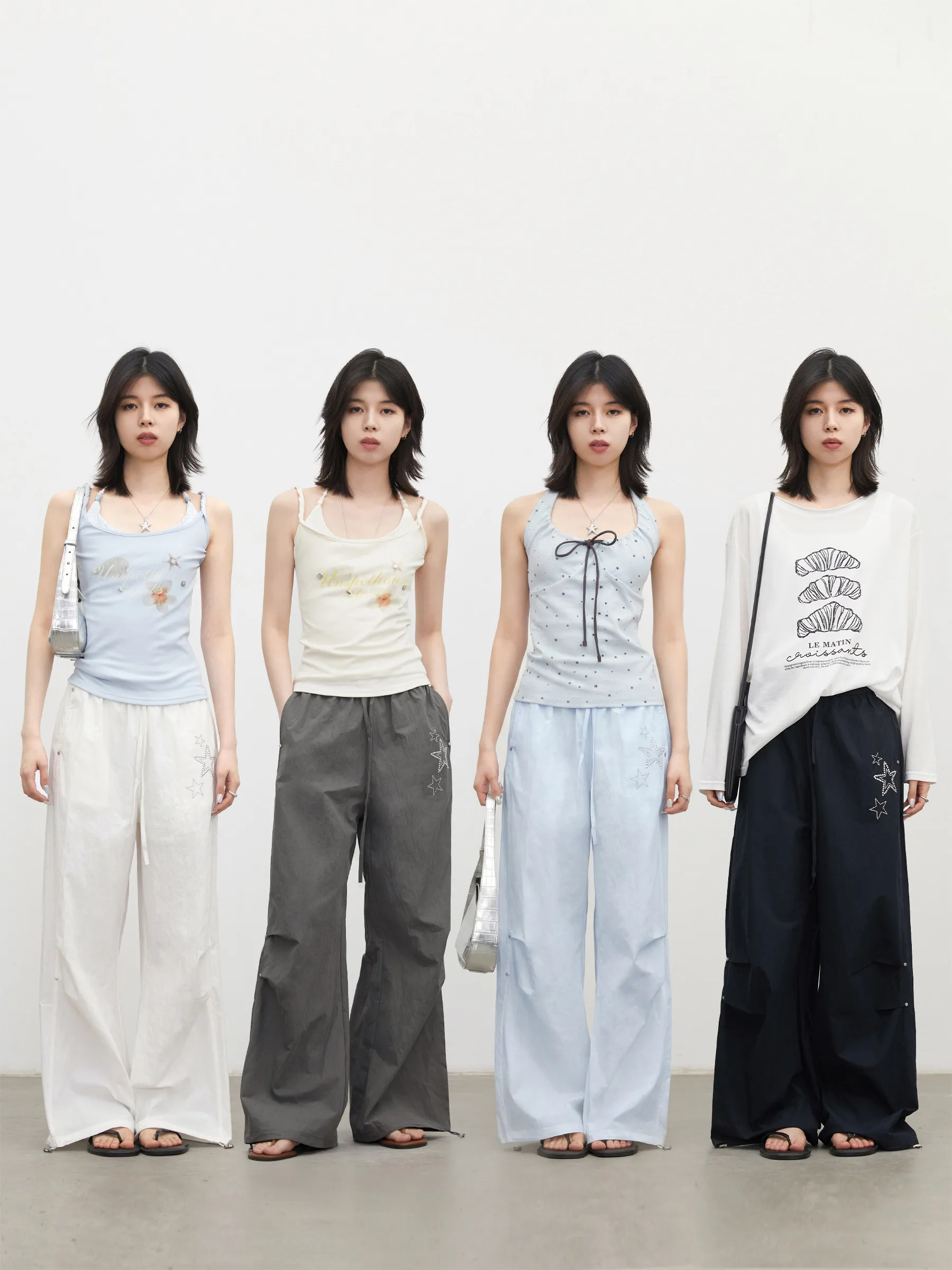 CHIC VEN Women's Wide Leg Pants Fashion Star Drawstring Elastic Waisted Workwear Casual Loose Lightweight Trousers Summer 2026