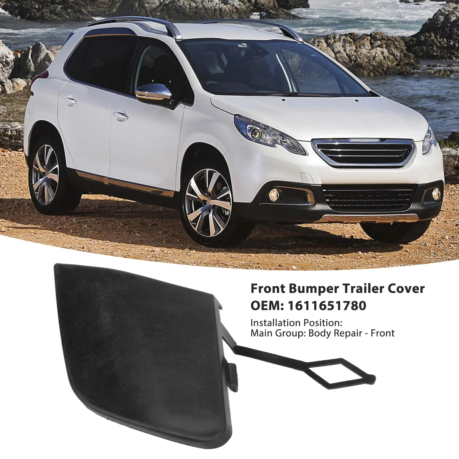 Крышка переднего бампера прицепа, крышка буксировочного крюка, буксировочный крючок 1611651780, замена для Peugeot 2008 2014 до 2018, передняя крышка буксирного крючка