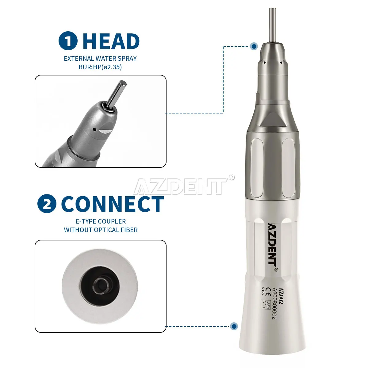 AZDENT Dental niska prędkość rękojeść zestaw kątnica prosto silnik powietrza 2/4 otwory e-type uchwyt wciskany do 2.35mm Bur