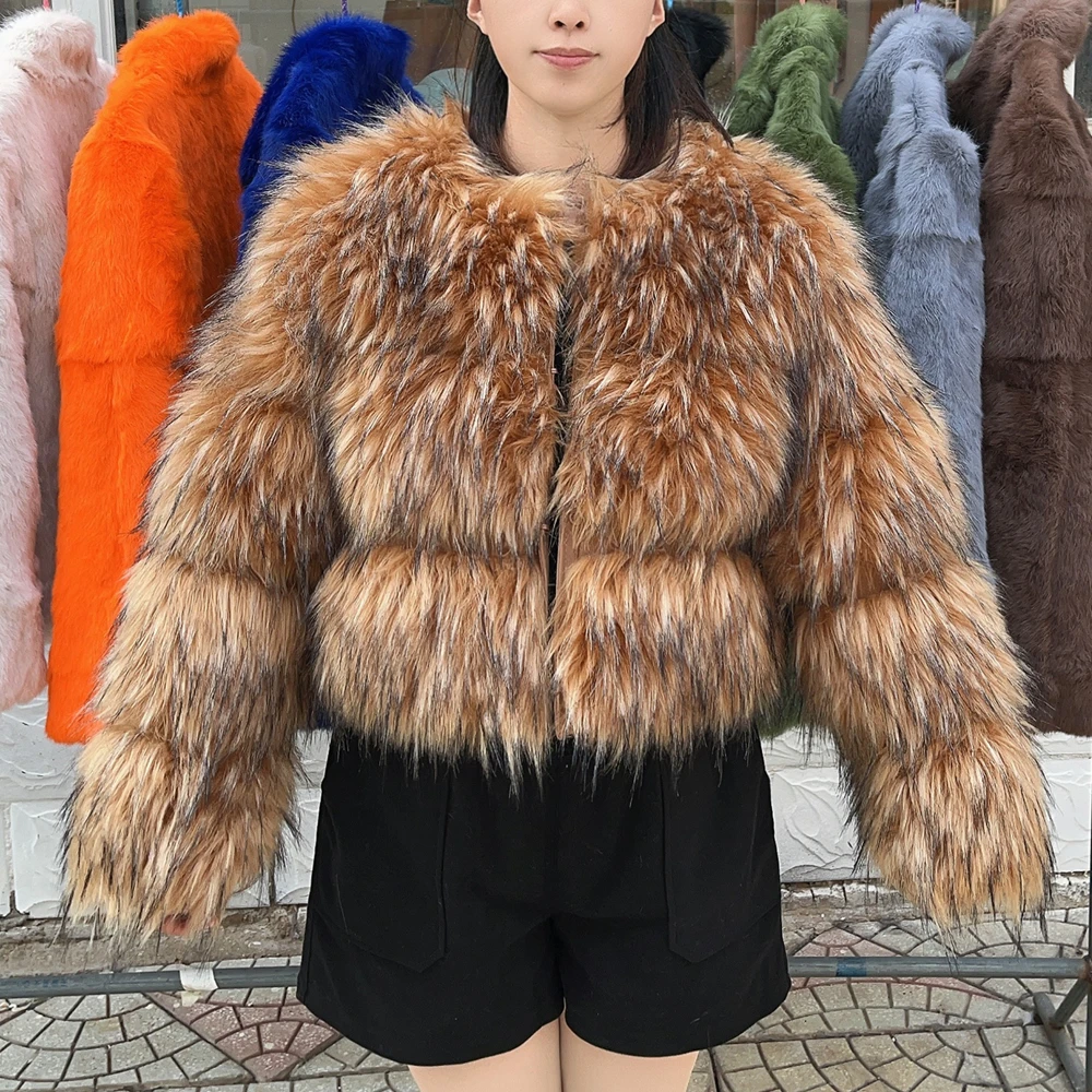 HOOOFUR Faux Fur Coat Women\'s Jacket Winter Fashion Warm Thick Fox Raccoon Leather Brown Plus Size Especially Fake Fur Cold Coat