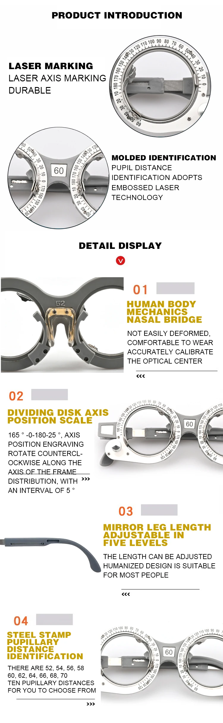 Matel-Testrahmen, bunte Optometrie, Optiker, Testlinse, optische Brille, verstellbares Bein von Dhoptical – Detail 2
