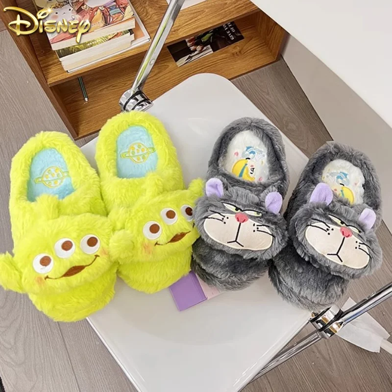 New Cartoon Disney Anime Alien Lucifer Cat Cute Cotton Slippers Couples Winter Plush Indoor Home Anti-Skid Girls Warm Shoes