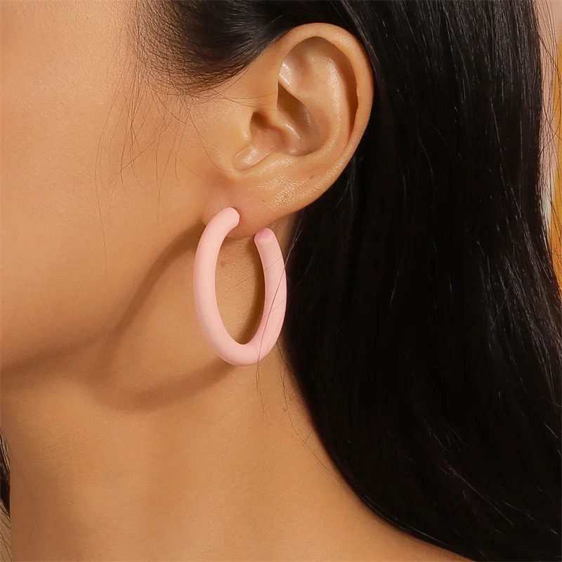 Aihua Koreanische Einfache Große Runde Hoop Ohrringe Für Frauen Bunte Geometrische Kunststoff Übertrieben Ohrring Trendy Ohrringe Schmuck – Detail 7