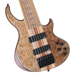 New Arrival Tree Burl Top 7 String Electric Bass Guitar 43 Inch Active Guitar Neck Through Solid Okoume Wood Body High Grade