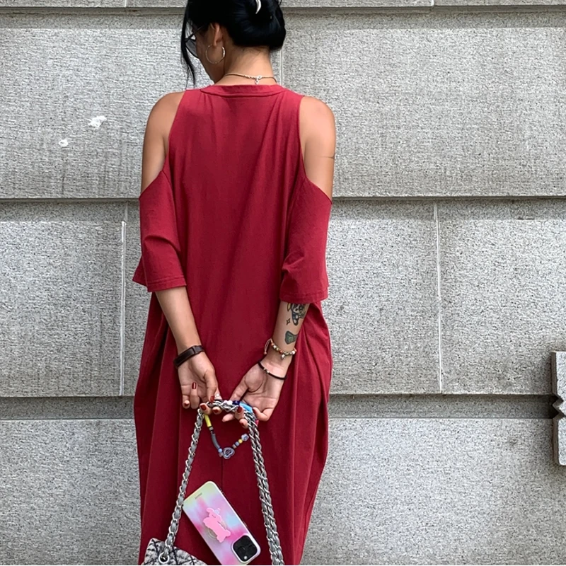 High Street Off Schouder Losse T-shirt Jurk Zomer Nieuwe Korte Mouw Plus Size Casual Lange Jurk Vintage Mode Dameskleding