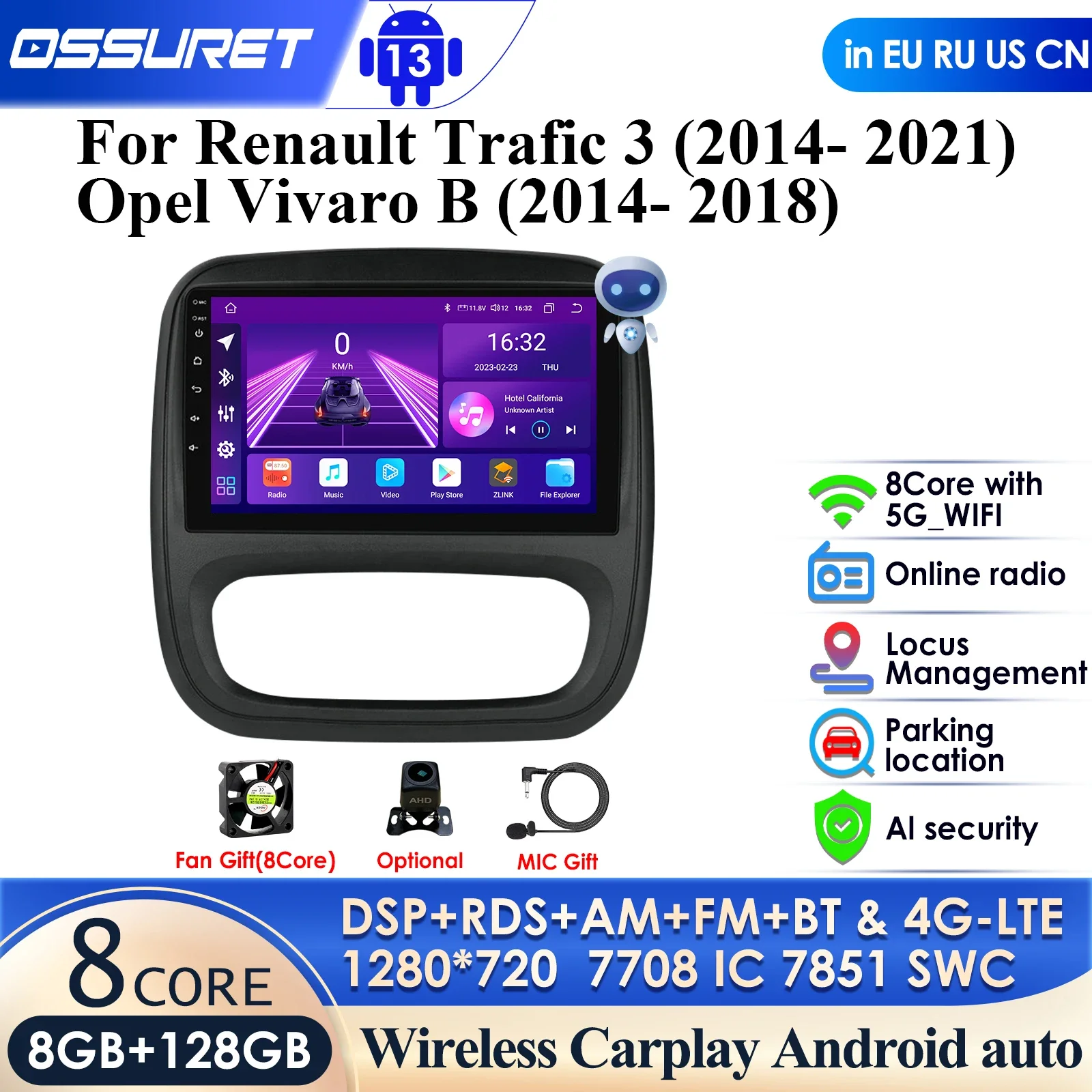 

4G for Renault Trafic 3 2014-2021 Android 12 Car Radio Video Multimedia Player for Opel Vivaro B 2014-2018 Auto Navigation GPS