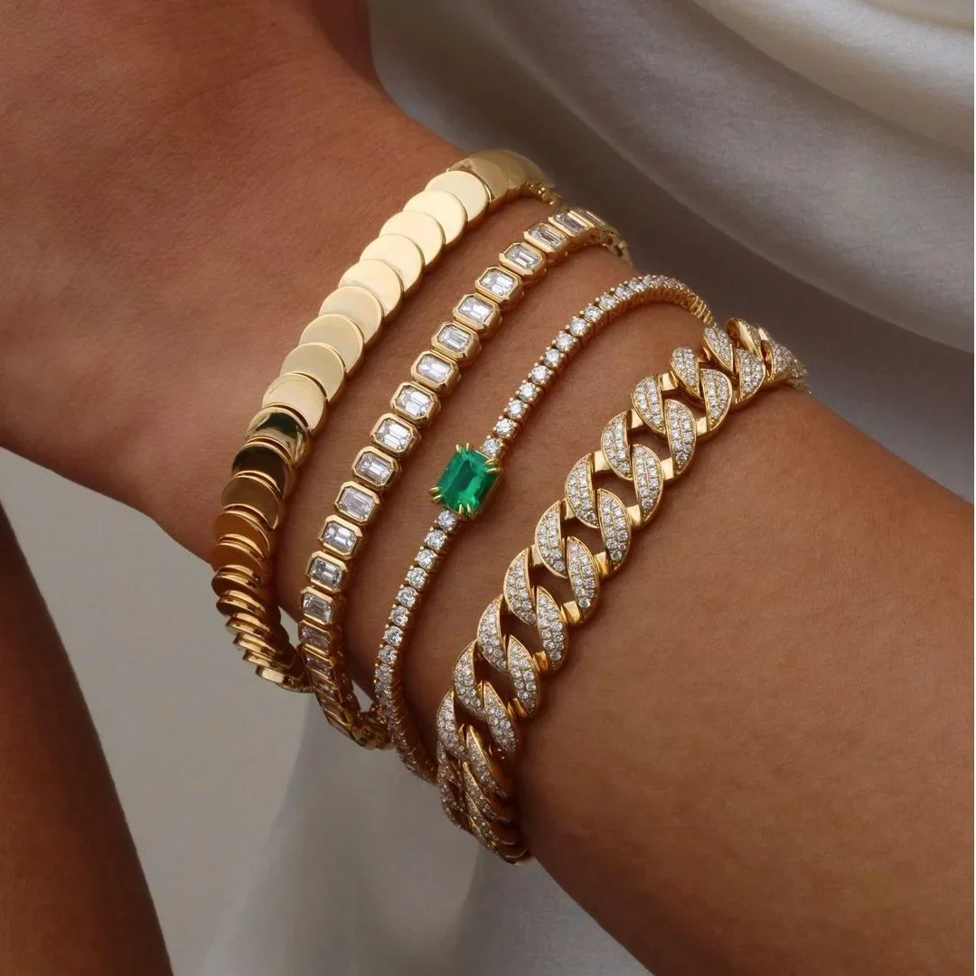 3MM CZ Thin Tennis Chain Single Green Color Stone Bracelet Pave Cubic Zirconia CZ Bling Sparking Fashion Women Girl Jewelry
