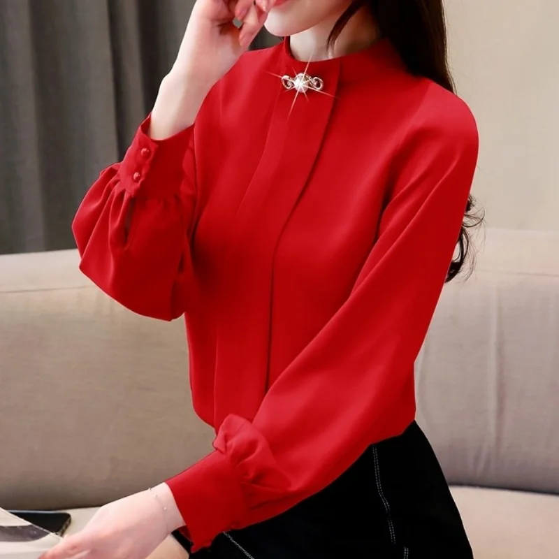 

Women's Simplicity Blouse Spring Autumn New Long Sleeve Solid Color Loose Office Shirt Tops Vintage Elegant Women Clothing