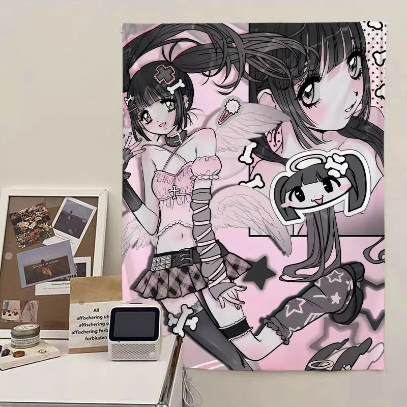 فتاة حلوة معلقة من القماش الكرتوني لطيف خلفية القماش فتاة القلب غرفة نوم غرفة جدار ديكور المنزل