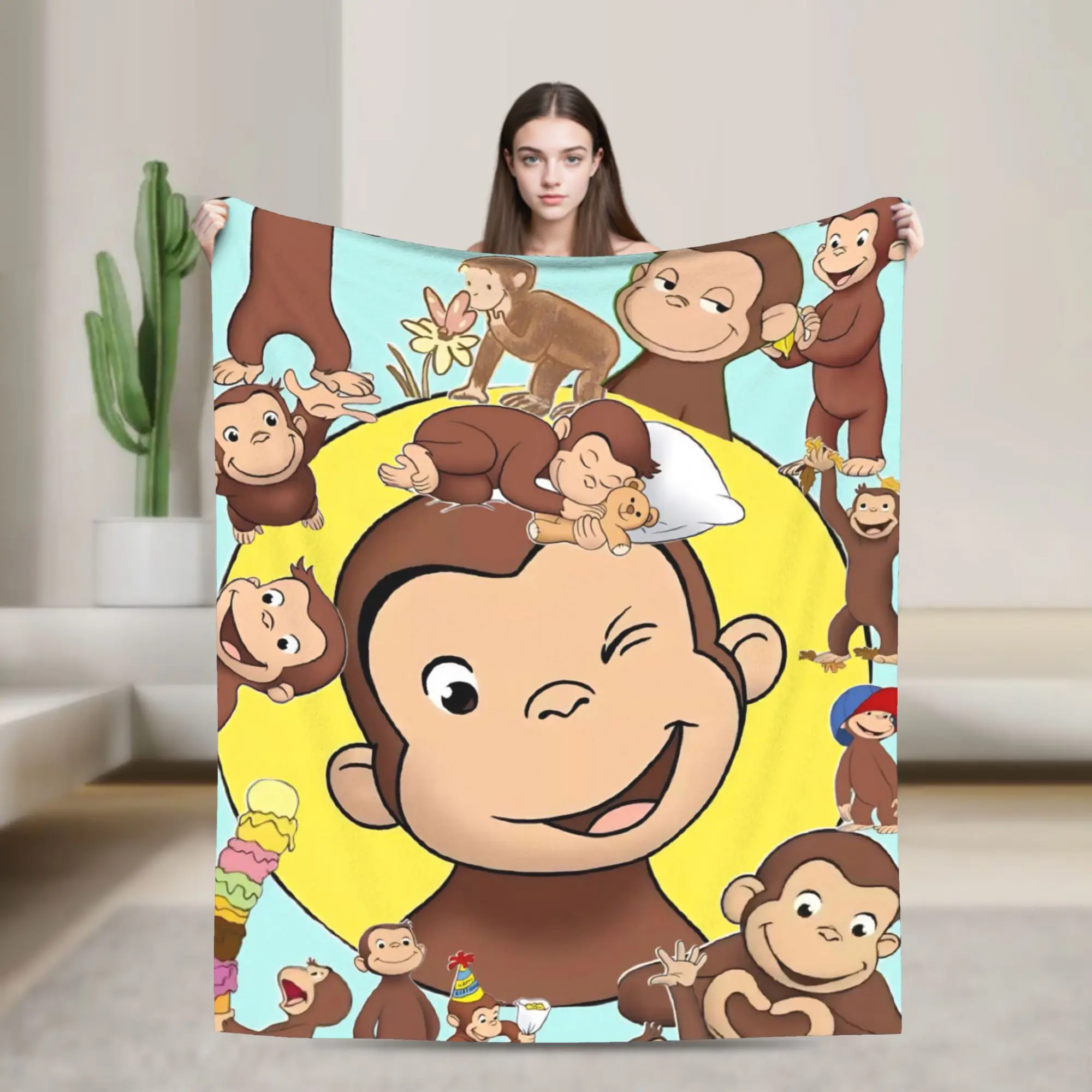Curious George African Monkey  Blanket Multi-size Super Soft and Warm  Throw Blankets for Couch Sofa and Bed