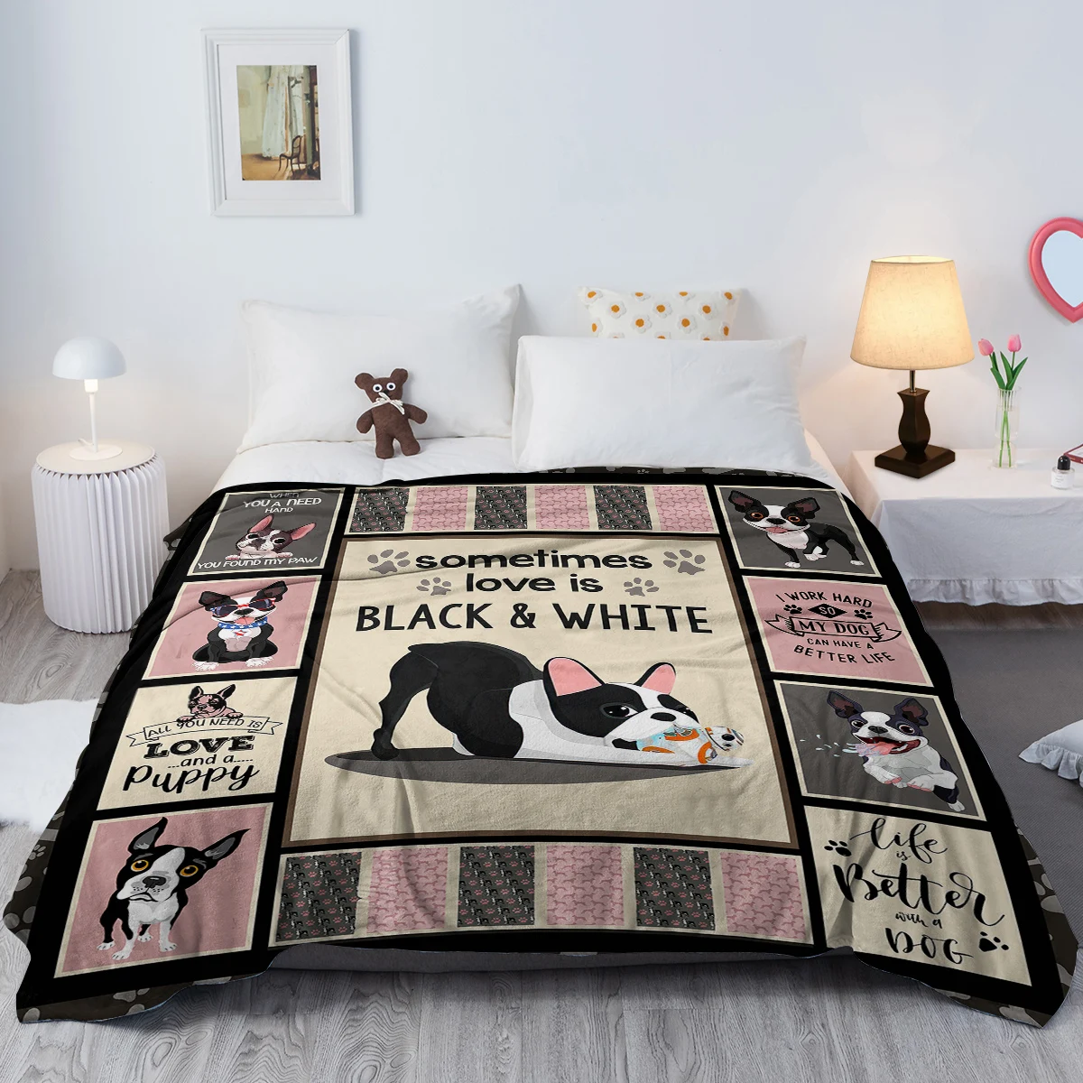 Chihuahua Bones and Paws Printed Throw Blanket Plush Fluffy Cute Puppy Dogs Flannel Fleece Blanket for Sofa Couch and Bed