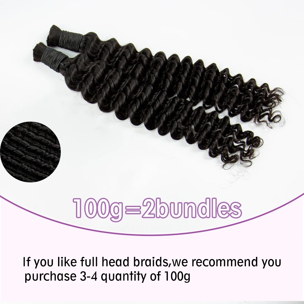 Extensiones de cabello humano brasileño 100% de 28 pulgadas para trenzar 1, 2, 3 mechones, pelo rizado Natural de onda profunda sin trama a granel para trenzas bohemias