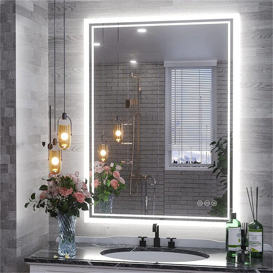 LED Bathroom Mirror 3 Size Dimmable Wall Mounted Mirror Rectangle Makeup Mirror Demist, Vertical/ Horizontal Backlit, IP65 Rated