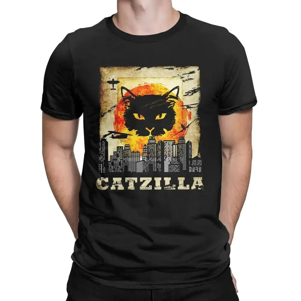 Funny Catzilla Japan Cat Kitten Lover Men T Shirt Male Casual Tees Summer Hombre Oversized Tee Harajuku Shirt Men Clothing