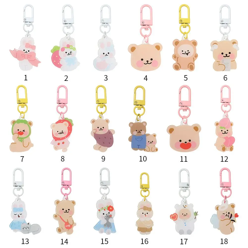 Woman Acrylic Phone Chain Keyring Bag Pendant Rabbit Cat Bear Keychains