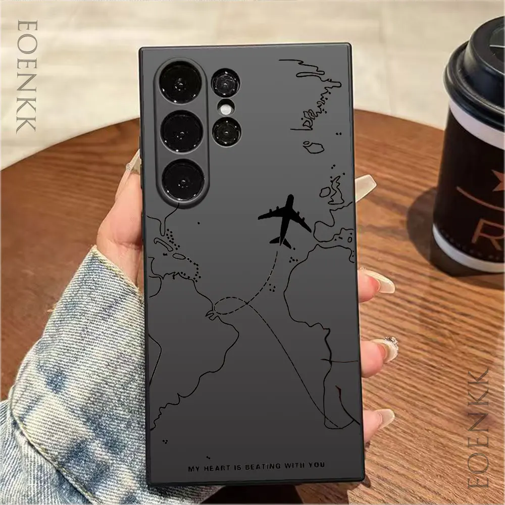 Etui na telefon z żelem krzemionkowym do Samsung Galaxy S25 S24 Ultra S23 S22 S21 S20 Ultra FE Plus Note 10 20 Lite Airplane Route Desian Cover