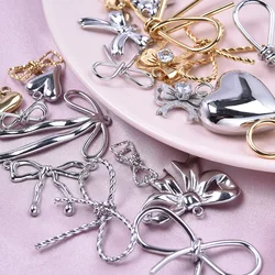 5Pcs/Lot Stainless Steel Cute Sweet Girl Embossed Bowknot DIY Necklaces Pendant Material Couple Heart Love Charms Jewelry Bulk
