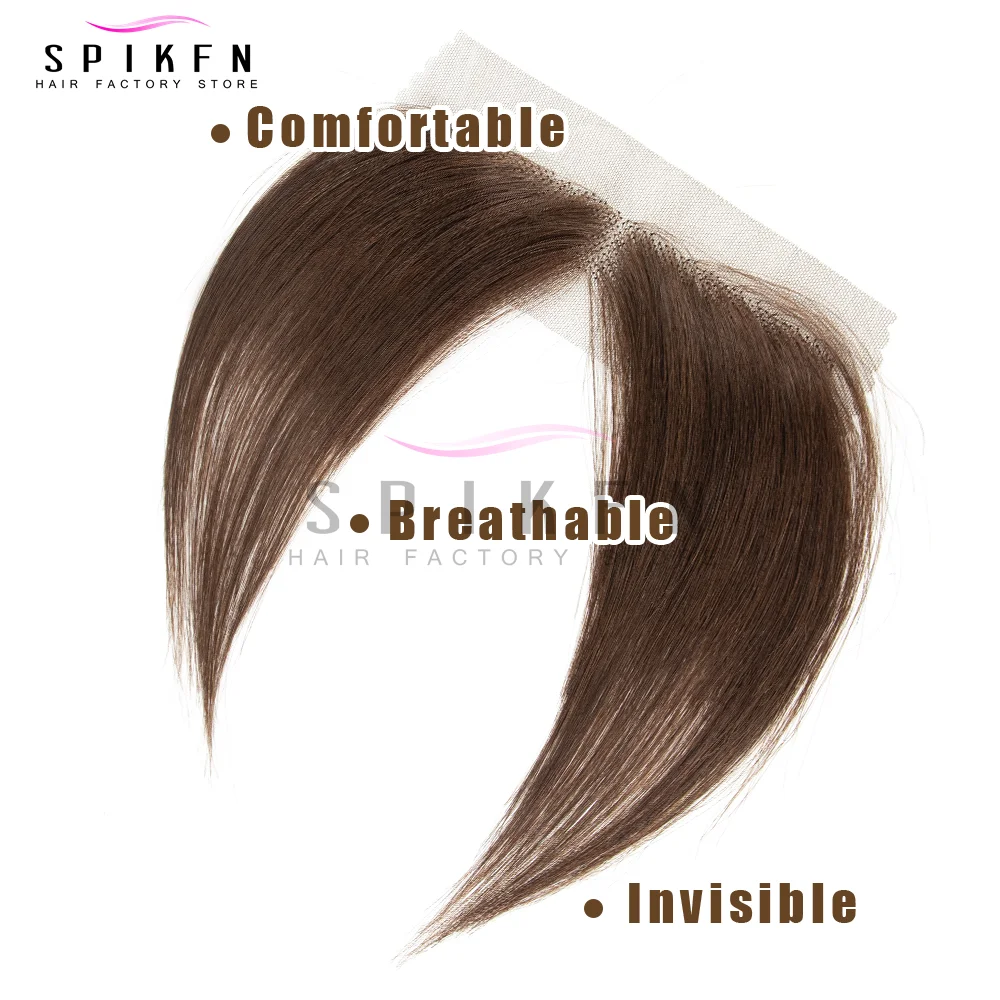 SPIKFN 25cm 내추럴 스트레이트 헤어 사이드 뱅 여성용 헤어피스 레이스 인모 뱅 6가지 색상 (블랙, 브라운, 블론드)