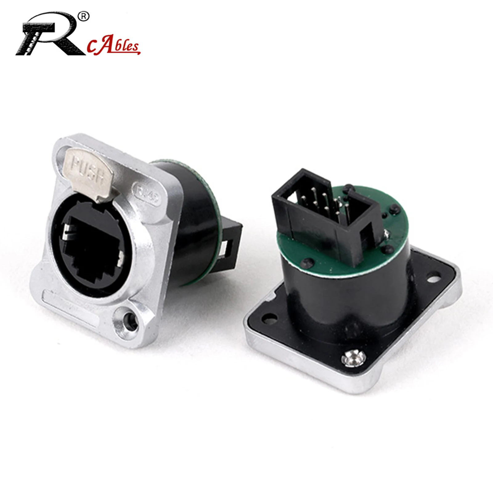 1PC Plug-in RJ45 Straight Square Flange Receptacle Chassis Mount Industrial RJ45 D-Type Panel Connector with PCB Box Header 180°