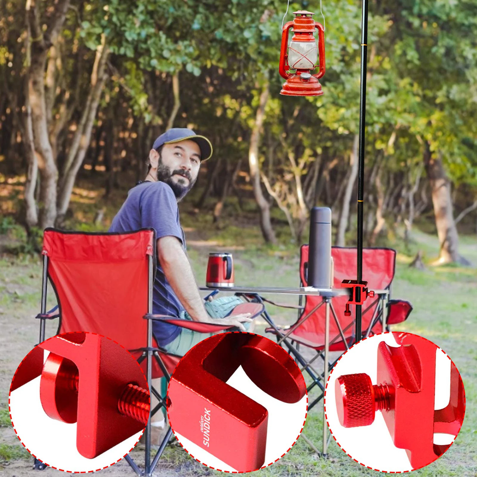 SUNDICK Lantern Stand Clip For Light Pole Table Fixing Aluminum Alloy Clamp Outdoor Hanging Holder Outdoor Camping Tools
