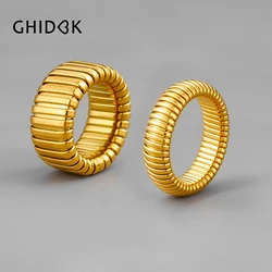 GHIDBK 18k Gold and Silver Plated Stainless Steel Polished Texture Wide Fine Ring for Men and Women Waterproof Jewelry Gifts