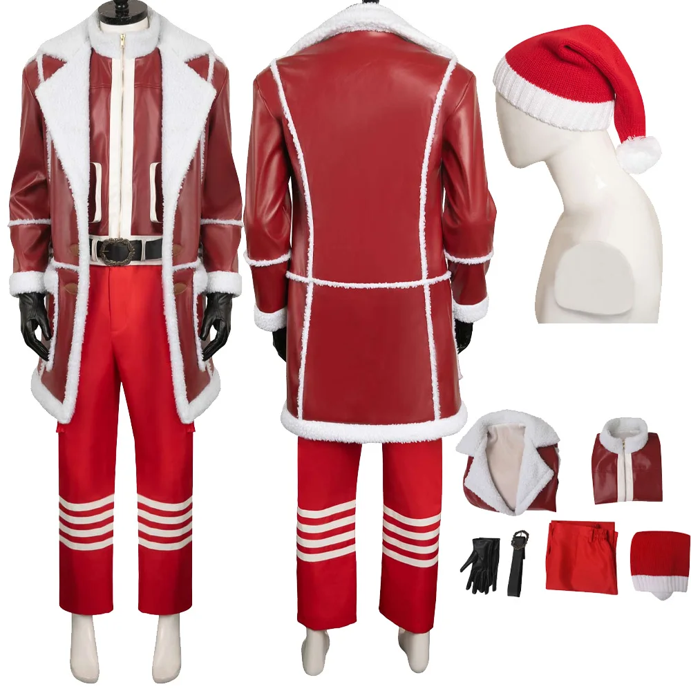 

Santa Claus Cosplay Movie Red One Costume Coat Pants Hat Gloves Outfits Male Fantasia Role Play Halloween Carnival Fantasy Suit