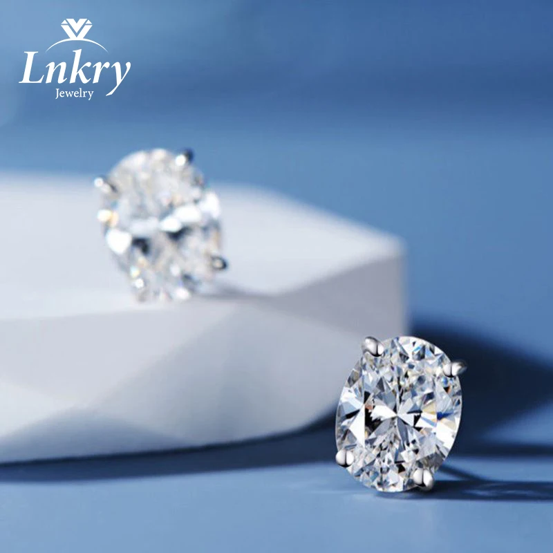 Lnkry Brilliant Oval Cut Moissanite Stud Earrings for Women 1.0CT 1.5CT Certified Lab Diamond Ear Studs Party Jewelry Gift