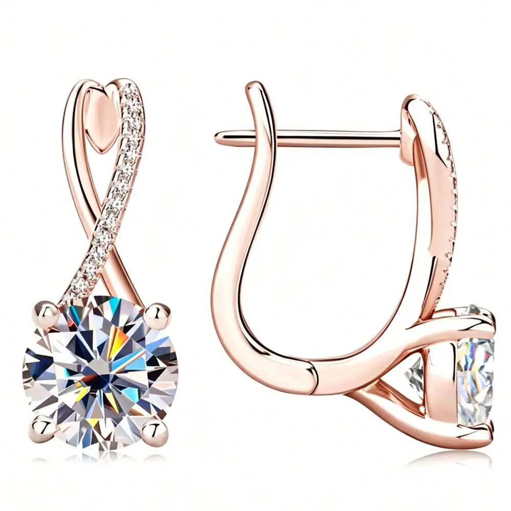 925 Silver Twisted Infinity Hoop Dangle Earrings Round Cut Multi Color D VVS1 Moissanite Rose Tone Wedding Party Fine Jewelry