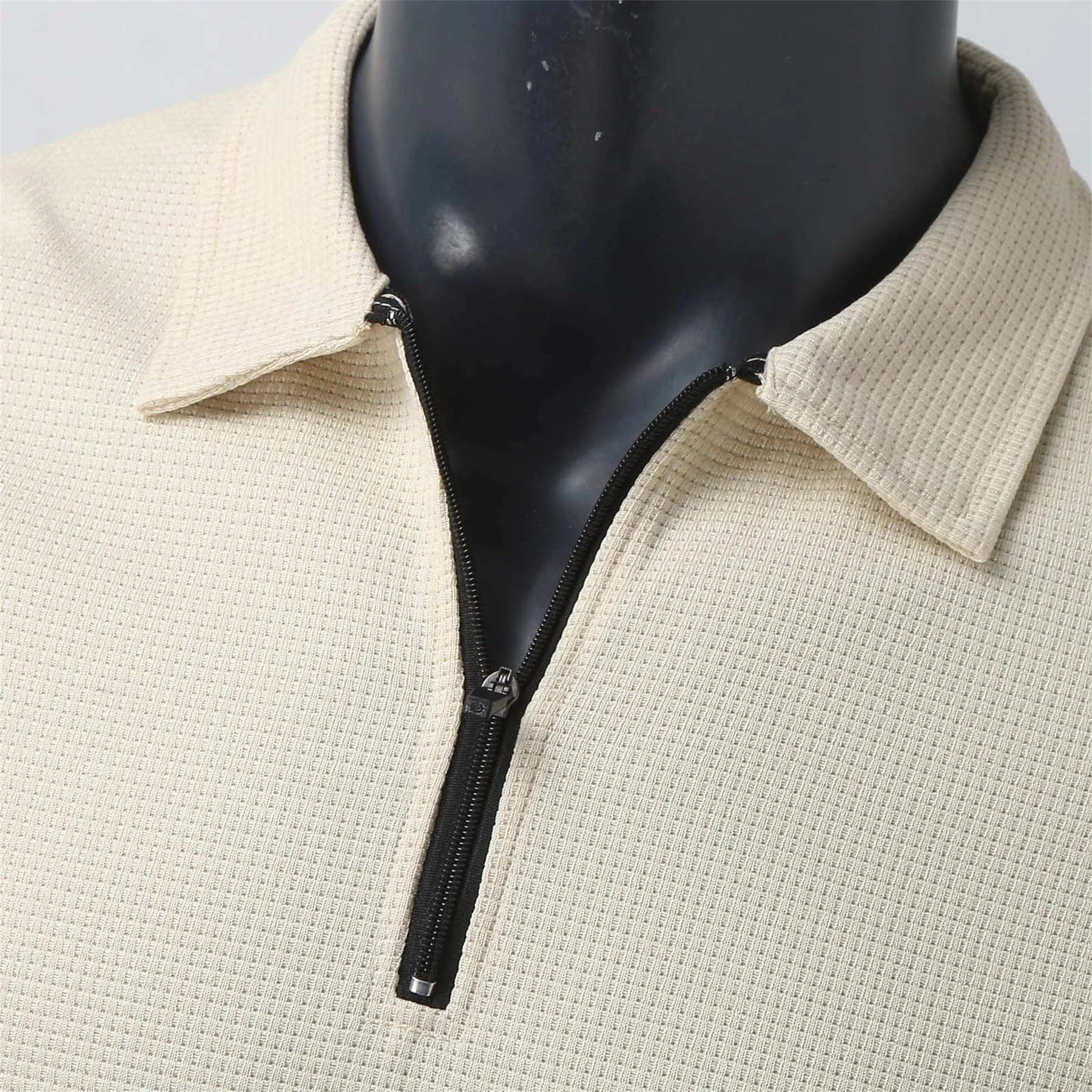 Polo de manga larga con cuello de cremallera para hombre, ropa de moda de otoño, 2023