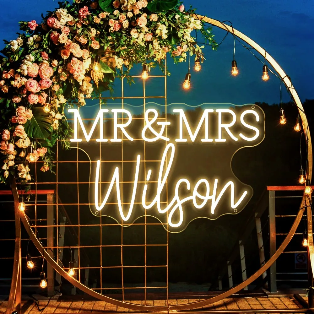 Imagem -01 - Nome de Néon Personalizado Sinal Led para Decoração de Casamento do Quarto Personalizado mr e Sra Néon Último Nome Sinais Texto Luzes de Néon de Casamento nome de neon personalizado sinal led para decoracao de casamento do quarto personalizado mr e sra neon ultimo nome sinais texto luzes de neon de casamento 01