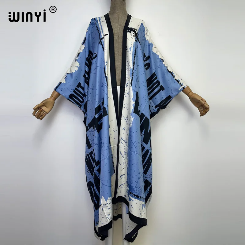 

WINYI African national style printing beach Bohemian long Cardigan Cover-up stitch Casual Boho loose Holiday kimono coat kaftan