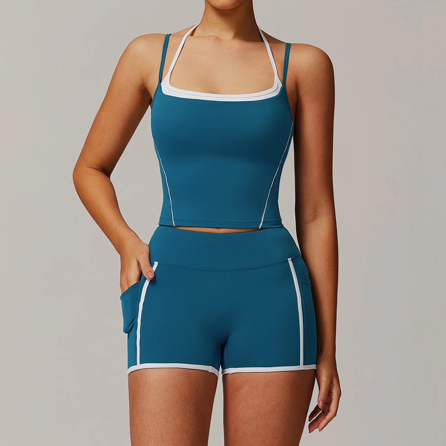 2PCS Yoga Set Naked Feel Gym Set Women Workout Clothes High Waist Flared Pant Shorts Sports Bra Women's Sportswear Yoga Suit