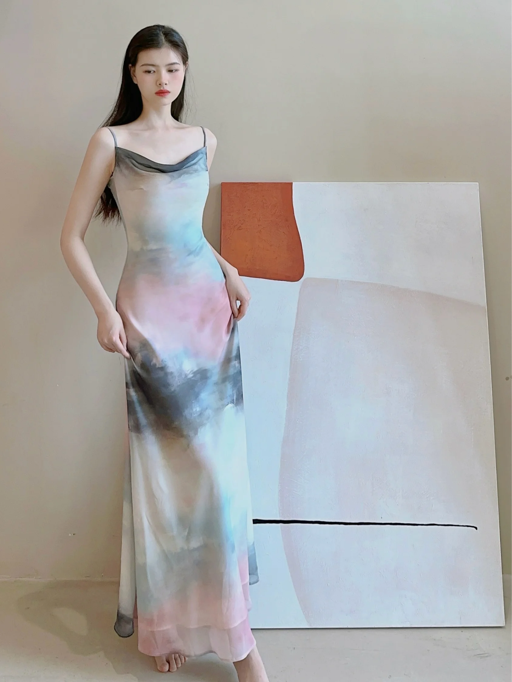 

Original Art Muse Amber adient Print Slimming Long Dr Set Exquisite Faionable Summer Evening Gown for Women