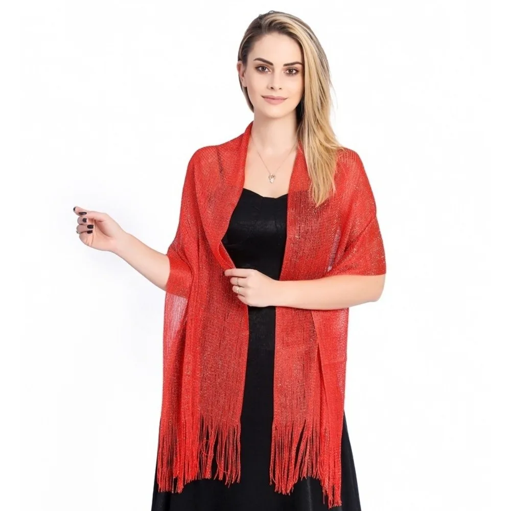 Elegant Solid Color Hollow Out Shawl Lightweight Thin Long Scarf Tassel Shawl Bohemian Sun Protection Thread Dresses Beach