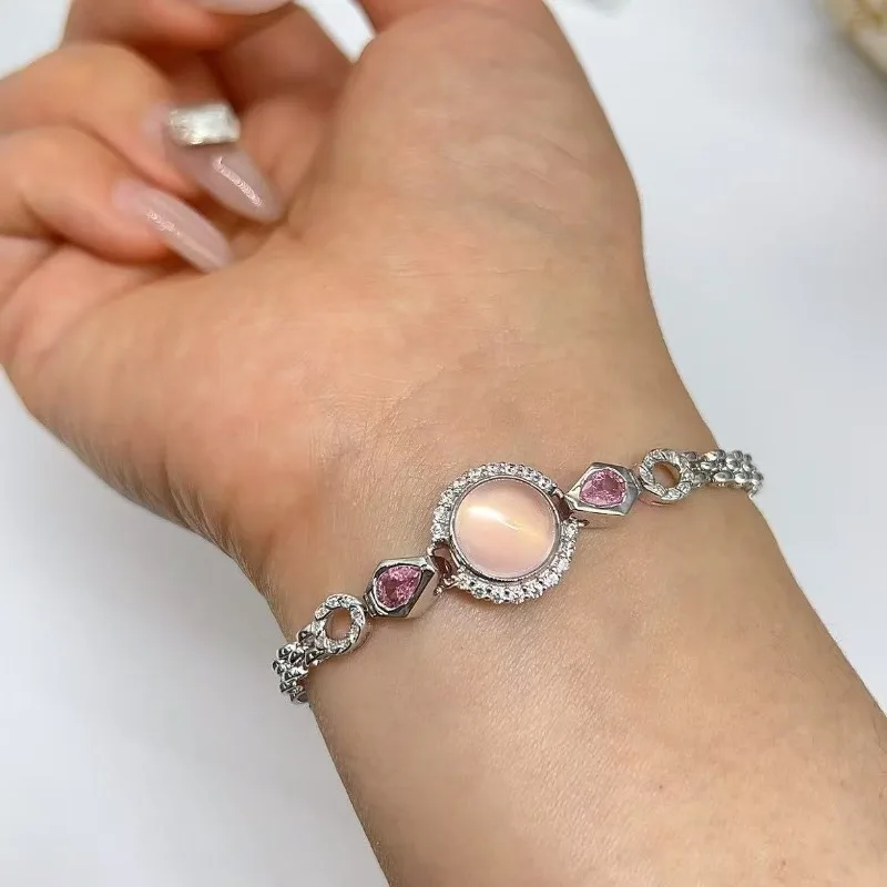 SACE GEMS New 925 Sterling Silver 10MM Natual Rose Quartz Gemstone Bracelrts for Women Engagement Cocktail Party Fine Jewelry