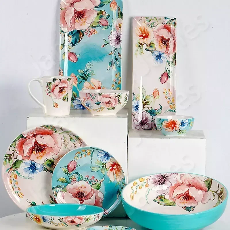 

Underglaze color plate European ceramic plate rectangular plate steak pasta tableware dessert fruit alat tableware