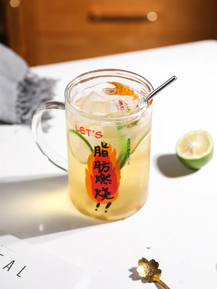 

Large Capacity Glass Female with Cover Water Cup Handle Beer Steins Office Tea Cup Coffee Cup