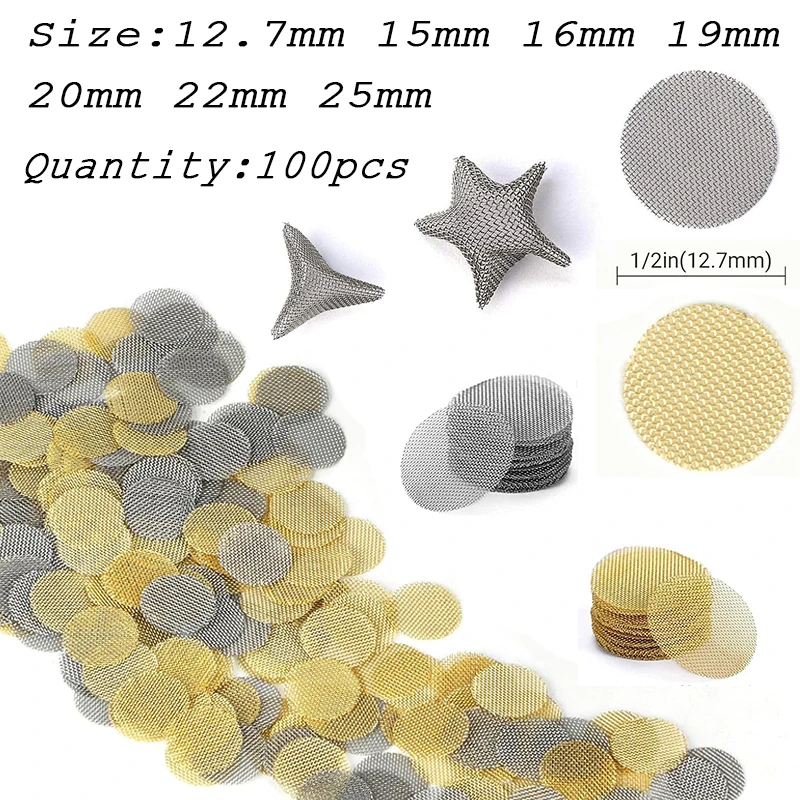 100-Pack Metal Pipe Screens 12.7-25mm, Stainlesss Steel Filters Gauze for Tobacco Hookah Smoking Combustion Support Net